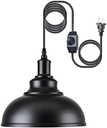 HMVPL Industrial Barn Pendant Light with Plug in Cord and On/Off Dimmer Switch, Metal Hanging Ceiling Lamp for Kitchen Island, Dining Room, Bedroom or Barn
