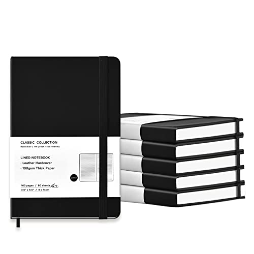 Lot de 6 petits carnets de poche lignés en cuir noir pour le bureau