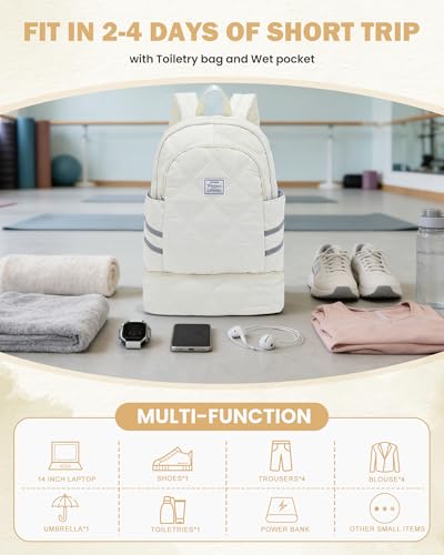 Image of Gym Backpack for Women Men, Lightweight Gym Bag with Shoe Compartment, Water Resistant Sports Backpack with Wet Pocket, Large Capacity Cheer Backpacks for Girls, Beige
