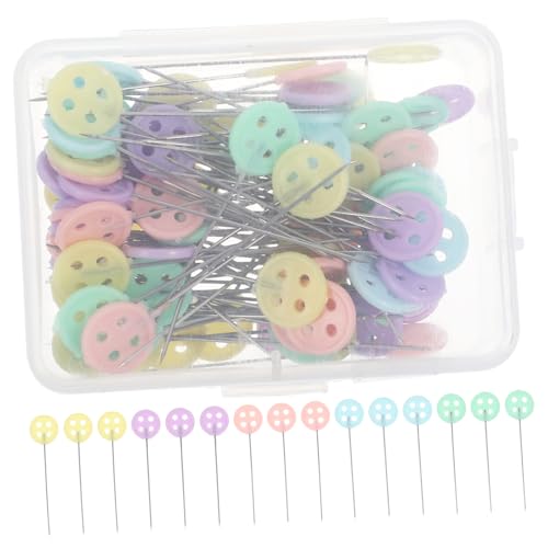 ULDIGI 100Pcs Decorative Button Design Sewing Pins Straight Needle Positioning Tool for Crafts Quilting Corsage and Wedding Decorations Mixed Color