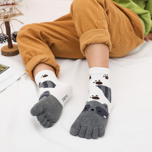 Calcetines de cinco dedos de algodón para niños con dibujos de animales pack de 5 2