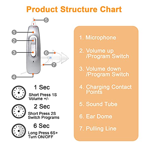 Blj Hearing Aid Rechargeable For Adults And Seniors With Noise Reduction And Intelligent Feedback Suppression, Small Hearing Amplifier With Portable Charging Box (Grey) #TOP1