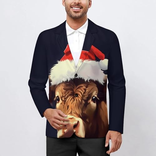 Merry Christmas Cow Men's Casual Blazers Slim Fit Sport Coats Blazer Two Buttons Suit Jacket for Work Party2