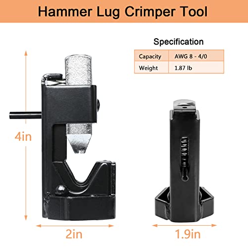 Mofeez Hammer Lug Crimper Tool For 8 Awg - 0000 Awg Battery And Welding Cables With 20Pcs Terminal Connectors And 20Pcs 3:1 Heat Shrink Tubes #TOP3
