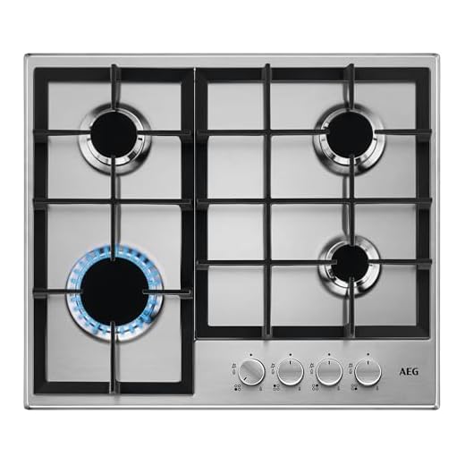 AEG 3000 Slim line Gas Hob 60cm, 4 Cooking Zones HGE64200SM, Cast Iron Pan Supports, Speed Burners, Integrated ignition, Automatic Gas Shut-off, 594x510mm, Stainless Steel