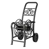 Suncast Metal Decorative 150' Hose Cart with Flat-Free Wheels and Foot Caps,...