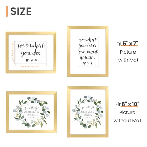Image of upsimples 8x10 Picture Frame, Display Pictures 5x7 with Mat or 8x10 Without Mat, Wall Hanging Photo Frame, Gold, 1 Pack