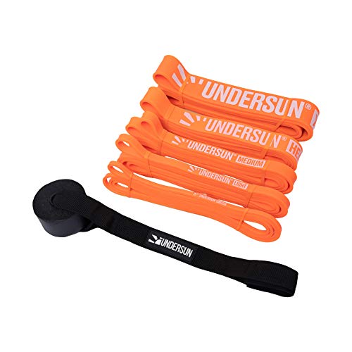 Undersun The 5-Band Complete Exercise Band Set Includes 5 Different Levels of Resistance Bands from X-Light, Light, Medium, Heavy and X-Heavy. Great Value Fitness Bands