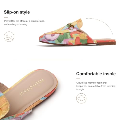 Image of Minorsu Buckle Mules for Women Flats Loafers Shoes for Work Office Business | Slip on,Round Toe,Backless,Slides, Casual