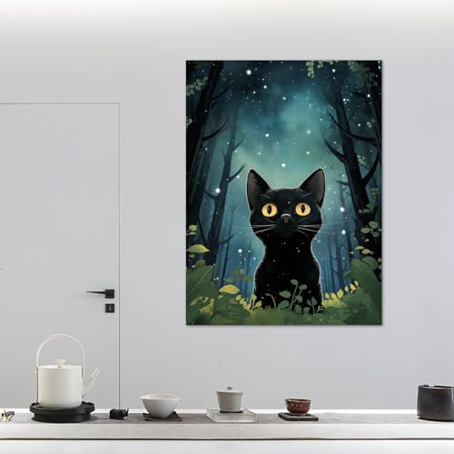 Poster drôle de chat noir amoureux des plantes | Art mural 40x60