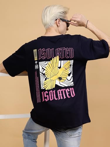 Image of Rigo Back Printed Half Sleeves Round Neck Oversized T-Shirt for Men | Drop Shoulder T-Shirt for Men | Loose Baggy Fit T-Shirt for Men
