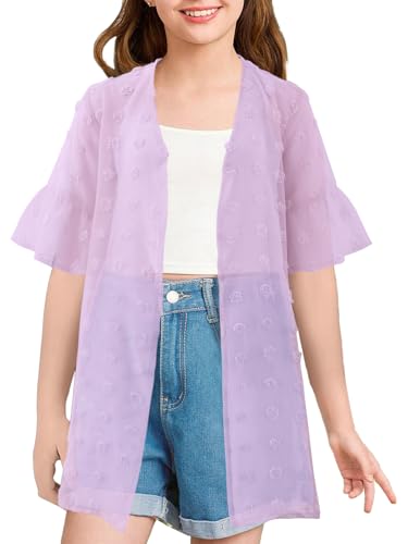 Image of Girls Swimsuit Cover Ups V Neck Sheer Summer Beach Bathing Suit Coverups for Size 4-13Y