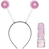 Funcredible Alien Headband with Chunky Glitter | Alien Martian Antenna and Holographic Glitter | Halloween Cosplay Space Theme Alien Costume Party Accessories for Women Girls Adults Kids (Pink)
