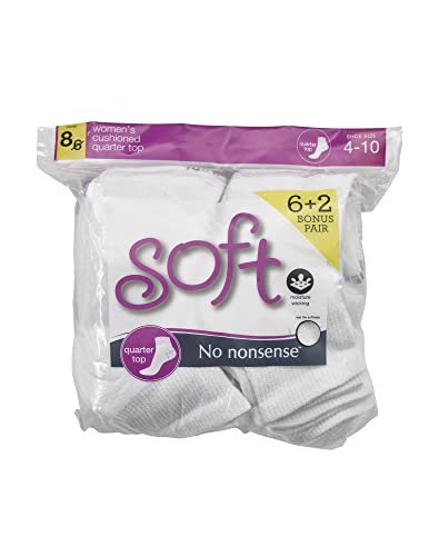No nonsense womens Cushion Quarter Top 8 Pair Pack Liner Socks, White, One Size US2