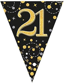 Party Bunting Sparkling Fizz 21 Black & Gold Holographic 11 flags 3.9m