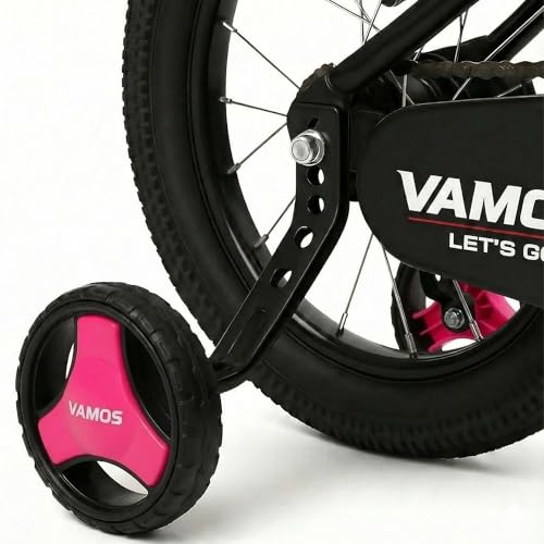 Image of Vamos Pro adjustable side support training wheels for kids cycle 14 to 20 inch (14T,16T,18T,20T) Heavy-Duty steel brackets Universal Fit, Easy installation side wheels for safe ride (Pink)