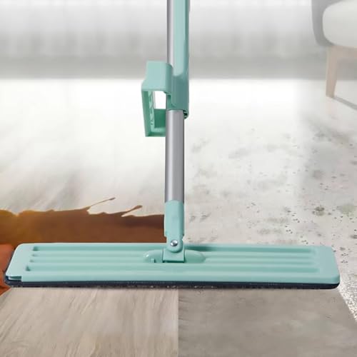 Image of Raxon Innovation Hands-Free Squeeze Mop for Floor Cleaning | Flat Magic Mop With Telescopic Stick, Two Reusable Microfibre Pad Steel Fiber Ru Wet PVA (Green)