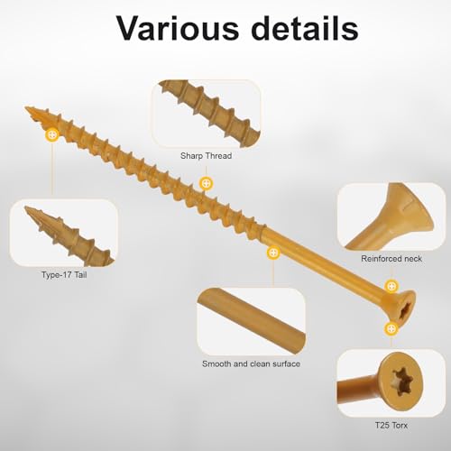 Image of Deck Screws #10 x 4'', T25 Star Torx Drive Flat Head Wood Screws, Tan, 5lb