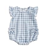 Kodaruber Cute Newborn Baby Girl Romper Plaid/Daisy Print Fly Sleeve Crew Neck Ruffle Bodysuit Spring Summer Clothes(Blue,0-3 Months)