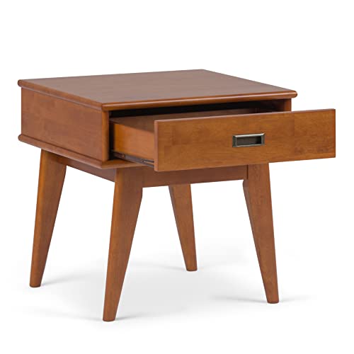 Simplihome Draper Solid Hardwood 22 Inch Wide Rectangle Mid Century Modern End Side Table In Teak Brown With Storage, 1 Drawer, For The Living Room And Bedroom #TOP2