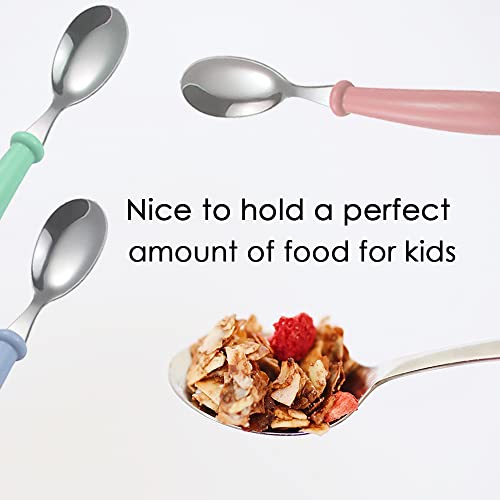Aweelon 8Pcs Kids Utensils ,Toddler Utensils Stainless Steel Baby Forks And Spoons Silverware Set With Round Handle For Lunch Box #TOP2