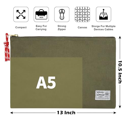 Rough Enough Important Document Organizer Safe File Folder Bag Holder Letter Size with Zipper for Office School College Teacher Art Supplies Canvas