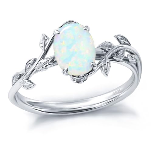 Wasee Moss Agate Leaf Ring 925 Silver Opal Birthstone
