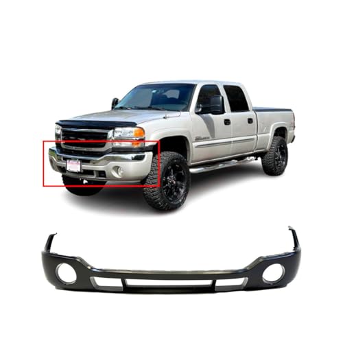 Image of Compatible with GMC Sierra 2003-2007 Front Lower Bumper Cover | Primed, With Fog Light Holes, Ready to Paint, OEM 12335963, GM1000684
