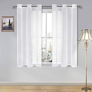 DWCN White Sheer Curtains Textured Semi Transparent Eyelet Top Decorative Voile Curtain for Living Bedroom, 46" Wide x 54" Drop, 2 Panels
