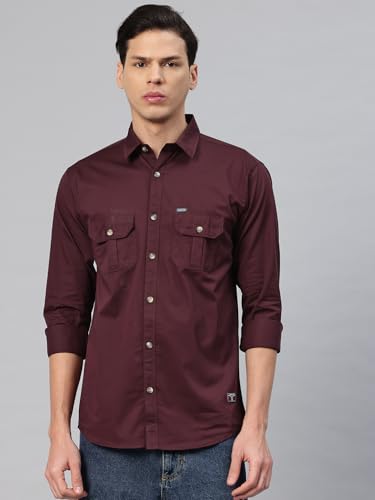 Image of Majestic Man Men's Washed Cotton Twill Casual Shirt -| with Dual Flap Pockets - Slim Fit | Full Sleeve | Casual Wear | Trendy & Comfortable