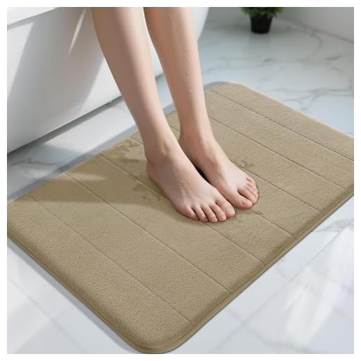 Yimobra Memory Foam Bath Mat Large Size 31.5 by 19.8 Inches, Soft and Comfortable, Super Water Absorption, Non-Slip, Thick, Machine Wash, Easier to Dry for Bathroom Floor Rug, Camel
