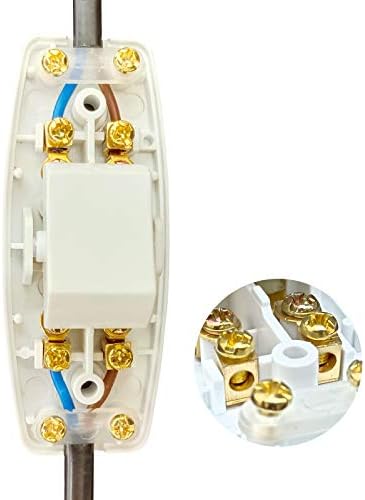 2Pcs Torpedo Switch Lamp Switch 6 Amp Copper Inline Rocker Feed Through Table Desk for Small Appliance or Lamp Accepts 1-2 Core Round or Flat Wire White