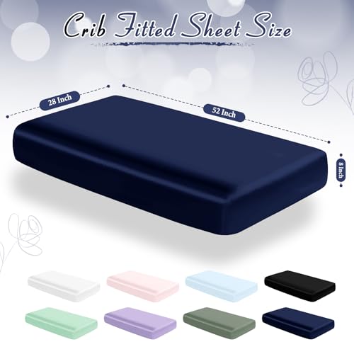 Image of Entisn 28x52 Satin Fitted Crib Sheet 2 Pack, Navy Blue | 8-Inch Deep Pocket Snug Fit, Silky Satin Protects Hair And Skin, No-Slip Reinforced Edges, Machine Washable Fade-Resistant