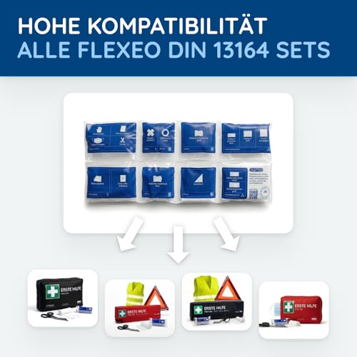 FLEXEO KFZ Nachfüllset DIN 13164 | apteczka samochodowa | zestaw pierwszej pomocy samochodowej | apteczka motocyklowa | zestaw pierwszej pomocy samochodowej | czarny| torba pierwszej pomocy