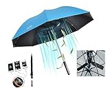ファン付き 日傘 完全遮光 折りたたみ 日傘 扇風機付傘 ファンアンブレラ 可愛い メンズ 日傘 USB充電式 長傘 大きい 送風 遮光 遮熱 晴れ雨兼用折りたたみ傘 軽量 傘 uvカット 遮光率 100 日傘ゴルフ軽量 ワンタッチ サッカー日傘 スポーツ観戦用 サンコー ファンブレラ,ブルー