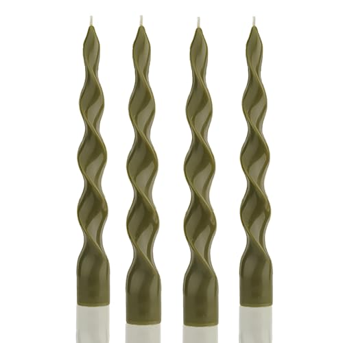 MAITREYA Olive Spiral Taper Candle Soy Wax Unscented Candles Sticks,Elegant Design for Home Decoration Weddings Parties,9.8inch,4pcs,Olive-E