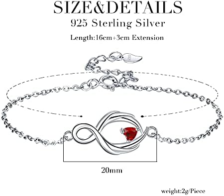 Lydreewam Angel Wing Bracelet for Women 925 Sterling Silver Infinity Bracelet 3A Zirconia Red Bracelet, Valentine's Day Gift for Girlfriend Wife Mum, Adjustable 16+3cm