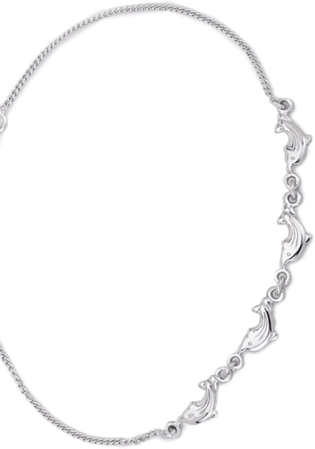 Vanbelle Sterling Silver Jewelry Rhodium Plated with 925 Stamp - Playful Dolphin Anklet for Women - Lightweight Silver Ankle Bracelet with Dolphin Charms - Image 2