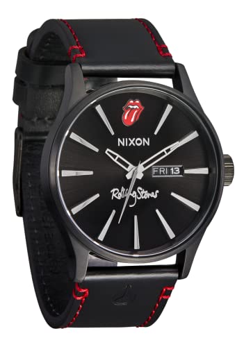 Nixon X Rolling Stones Sentry Leather A1354 - Silver/Black - 100M Water Resistant Men's Analog Classic Watch (42Mm Watch Face, 23Mm Leather Band) #TOP22