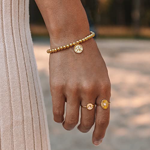 Pura Vida Bracelet Gold Wave Metal Charm Bracelet - Beaded Bracelet With Stretchable Cord, String Bracelet For Women - Stackable Bracelets For Teen Girls, Handmade Bracelets For Teens - One Size #TOP4