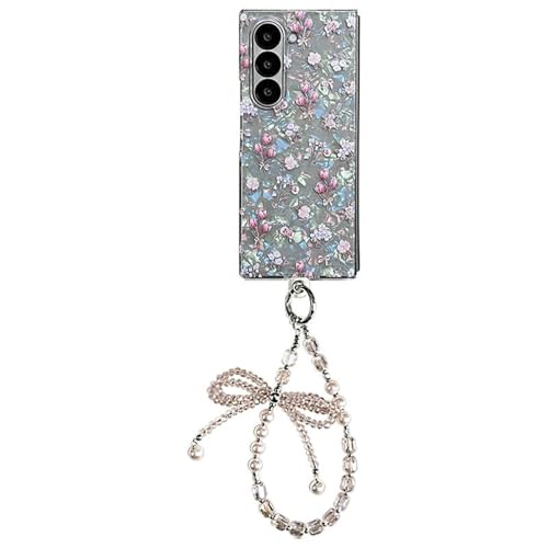Coque pour Z Fold 3 rigide avec motif coquillage coloré et dragonne perle amovible