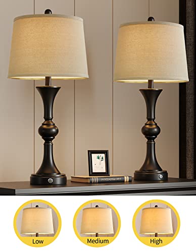 Oneach 3 Way Dimmable Touch Control Usb Table Lamps Set Of 2 For Living Room Bedroom 28“ Modern Traditional Industrial Nightstand Bedside Lamp With Linen Shade Black(Bulb Included) #TOP3