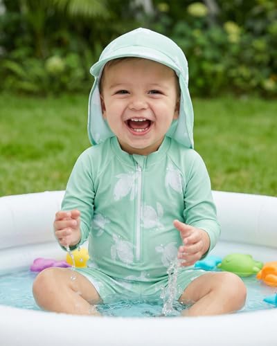 JiAmy Badeanzug Jungen Baby Kleinkinder UV Kleidung Kinder Schutz Einteiliger Schwimmanzug Bademode Badebekleidung Schutzkleidung mit Sonnenhut Green Turtle 1-2 Jahre