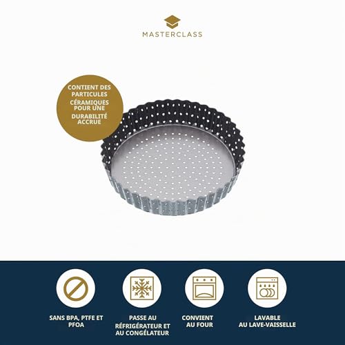MasterClass Crusty Bake 18cm Perforated Quiche Tin with PTFE, PFOA and BPA Free Non Stick, Robust 1mm Thick Carbon Steel, and Loose Bottom, Fluted (moule à quiche perforé de 18 cm sans PTFE, PFOA et BPA antiadhésif, acier au carbone robuste d'une épaisseur de 1 mm, fond libre, cannelé) – vue 3