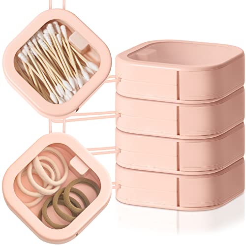Kathfly 4 Stück rosa Haargummi-Organizer, tragbare Haar-Accessoire-Aufbewahrungsbehälter, stapelbare Krawattennadel-Halter, Zuhause, Wattestäbchen-Spender, Zubehör, Schmuck-Organizer-Box