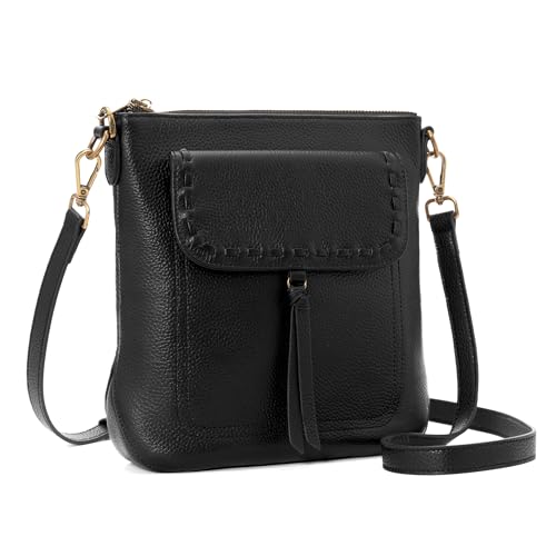 befen Black Genuine Leather Crossbody Bags for Women, Small Anti Theft Crossbody Purse with RFID Card Slots, Multi Pocket Shoulder Bag for Travel Work Daily Use