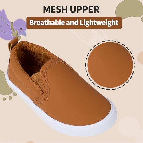 Image of Boys Leather Slip on Sneakers Casual Leather Brown 7