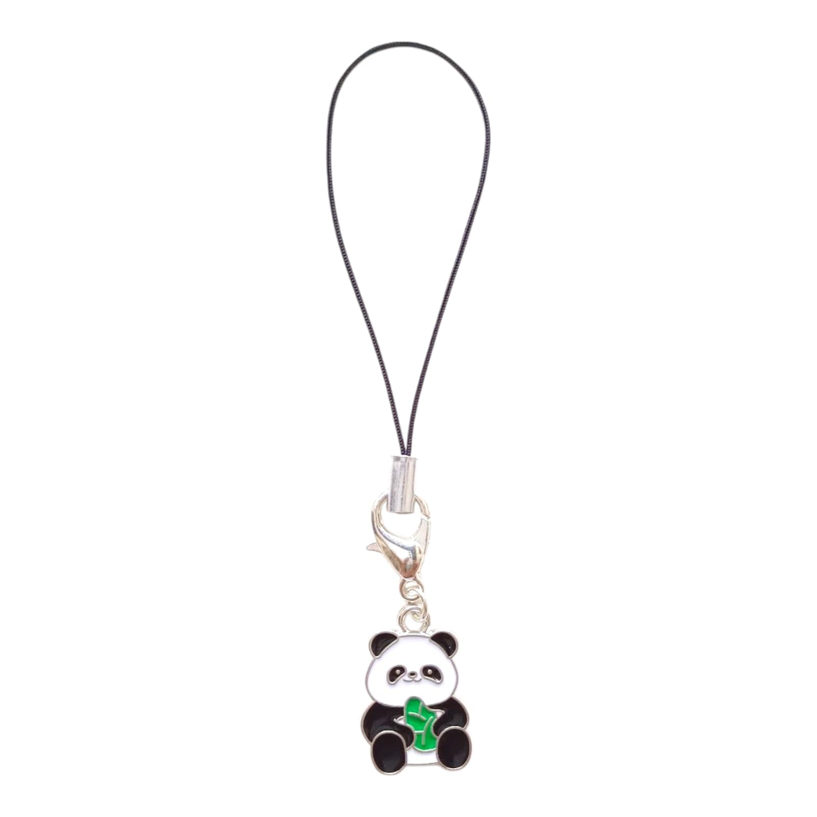 Panda Phone Charm with Bamboo Design Black and White Enamel Silve-picture-49