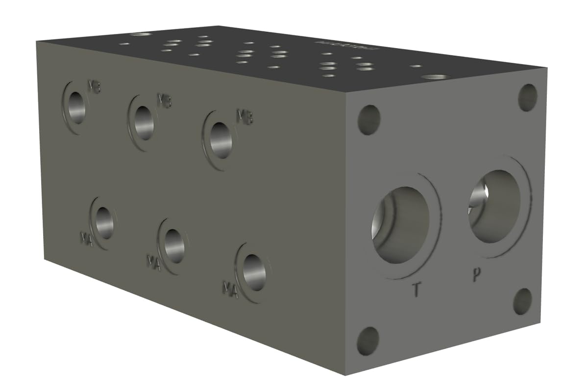 Hydraulik Ventilblock NG6 EM 253/3 YM (A,B seitlich P,T vorne und hinten; Anschlüsse M + M an A,B) 3-Sektionen | Hydraulik-Anschlussblock
