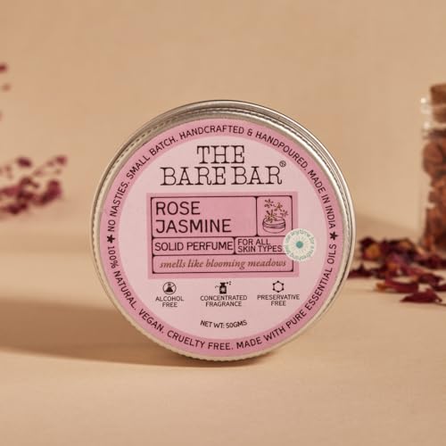 Image of The Bare Bar Rose Jasmine Solid Perfume - 50gm | Floral Fragrance| Odor & Sweat Control | Natural formula and Chemical free| Good for all skin types | Travel Mini Size Solid Perfume for Men & Women